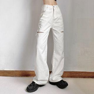 Mid Rise Cutout Wide Leg Pants