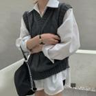 V-neck Cable Knit Vest / Long-sleeve Shirt