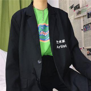 Couple Matching Embroidered Single Breasted Blazer Black - One Size