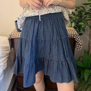 Tiered Denim A-line Skirt