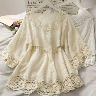 Eyelet Jacquard-panel Mini Dress