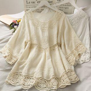 Eyelet Jacquard-panel Mini Dress