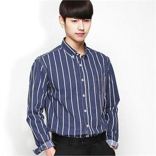 Long-sleeve Pocket-front Pinstripe Shirt