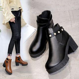 Embellished Block Heel Platform Short Boots