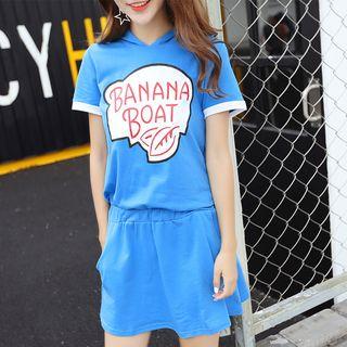 Printed Short-sleeve Hooded T-shirt Dress