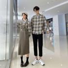 Couple-matching Long-sleeve Plaid Shirt / Pants / Midi A-line Pinafore Dress
