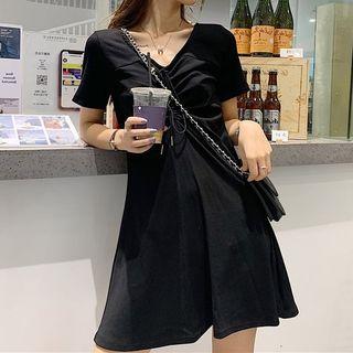 Ruched Front Short-sleeve Mini A-line Dress