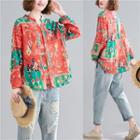 Printed Linen Blouse Watermelon Red - One Size