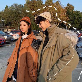 Mock Two-piece Hooded Zip Coat