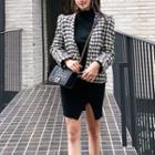 Houndstooth Button-up Knit Jacket