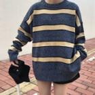 Striped Boxy Sweater Stripes - Blue & Coffee - One Size