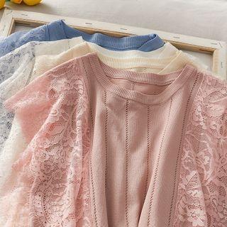 Lace-panel Light Knit Vest