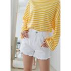 Zip-front Fray-hem Cotton Shorts