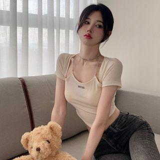Mock Two-piece Logo Cropped Top