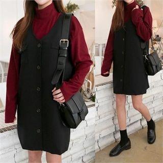 V-neck Button-front Jumper Dress