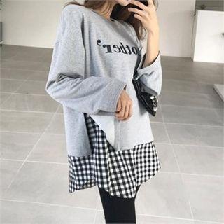 Plaid Layered-hem Letter Sweatshirt