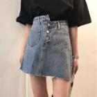 Asymmetrical Washed Mini Denim Skirt