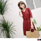 V-neck Belt A-line Dress