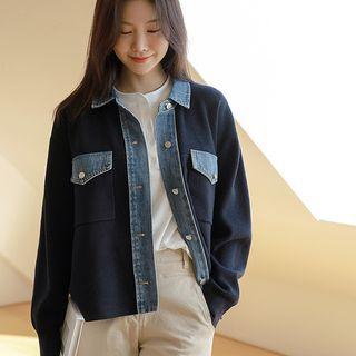 Denim-collar Flap Cardigan