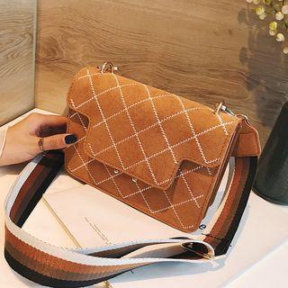 Faux Leather Stitched Flap Crossbody Bag