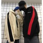 Couple Matching Color Block Letter Embroidered Hoodie