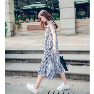 Checked Sleeveless Midi A-line Dress