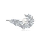 Elegant And Fashion Geometric Leaf Imitation Pearl Brooch With Cubic Zirconia Silver - One Size