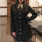 Crochet Lace Collar Mini Shirtdress Black - One Size