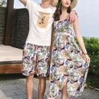 Women Print Sundress / Men T-shirt / Shorts