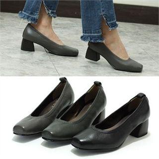 Genuine Leather Chunky Heel Pumps