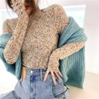 Floral Print Mock-neck Long-sleeve Top / V-neck Sweater
