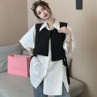 Oversize Short-sleeve Plain Shirt / Plain Lace Up Vest
