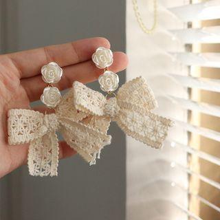 Bow Drop Earring 1 Pair - Off-white - One Size