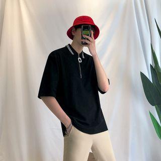 Elbow-sleeve Half Zip Polo Shirt