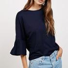 Ruffle Trim 3/4-sleeve T-shirt