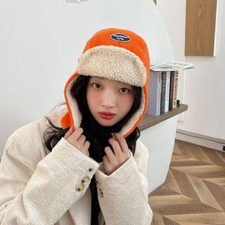 Lettering Applique Fleece Lined Trapper Hat