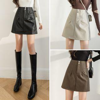 High Waist A-line Faux Leather Skirt