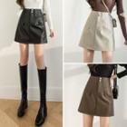 High Waist A-line Faux Leather Skirt