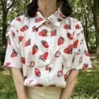 Strawberry Print Elbow Sleeve Polo Shirt