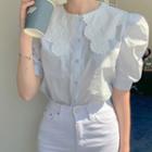 Short-sleeve Embroidered Collar Blouse As Shown In Figure - One Size