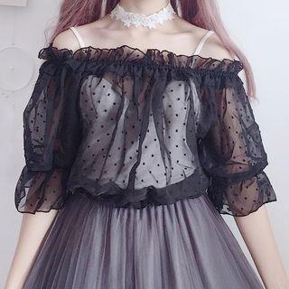 Elbow-sleeve Blouse / Chiffon Midi Skirt