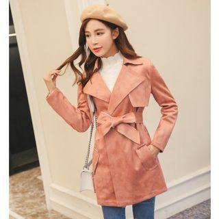 Notch Lapel Faux Suede Jacket With Sash