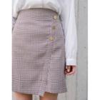 Button-detail Plaid Wrap Skirt