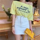 Off-shoulder Short-sleeve Lettering T-shirt