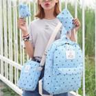 Set Of 4: Print Backpack/ Crossbody Bag/ Zip Pouch/ Drawstring Pouch