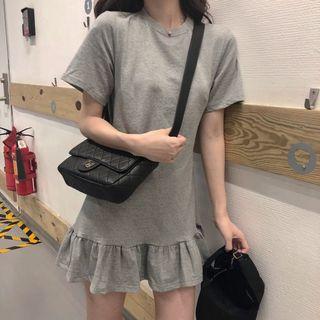 Short-sleeve Plain Open Back Drawstring Dress