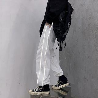 Drawstring Hem Reflective Piping Trim Straight Leg Pants