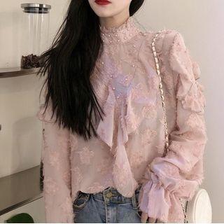 Bell-sleeve Ruffled Chiffon Top