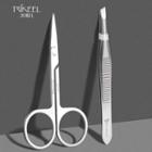 Stainless Steel Eyebrow Scissors / Tweezers / Set Set Of 2 - Silver - One Size