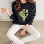Pom-pom Cactus-embroidered Sweatshirt